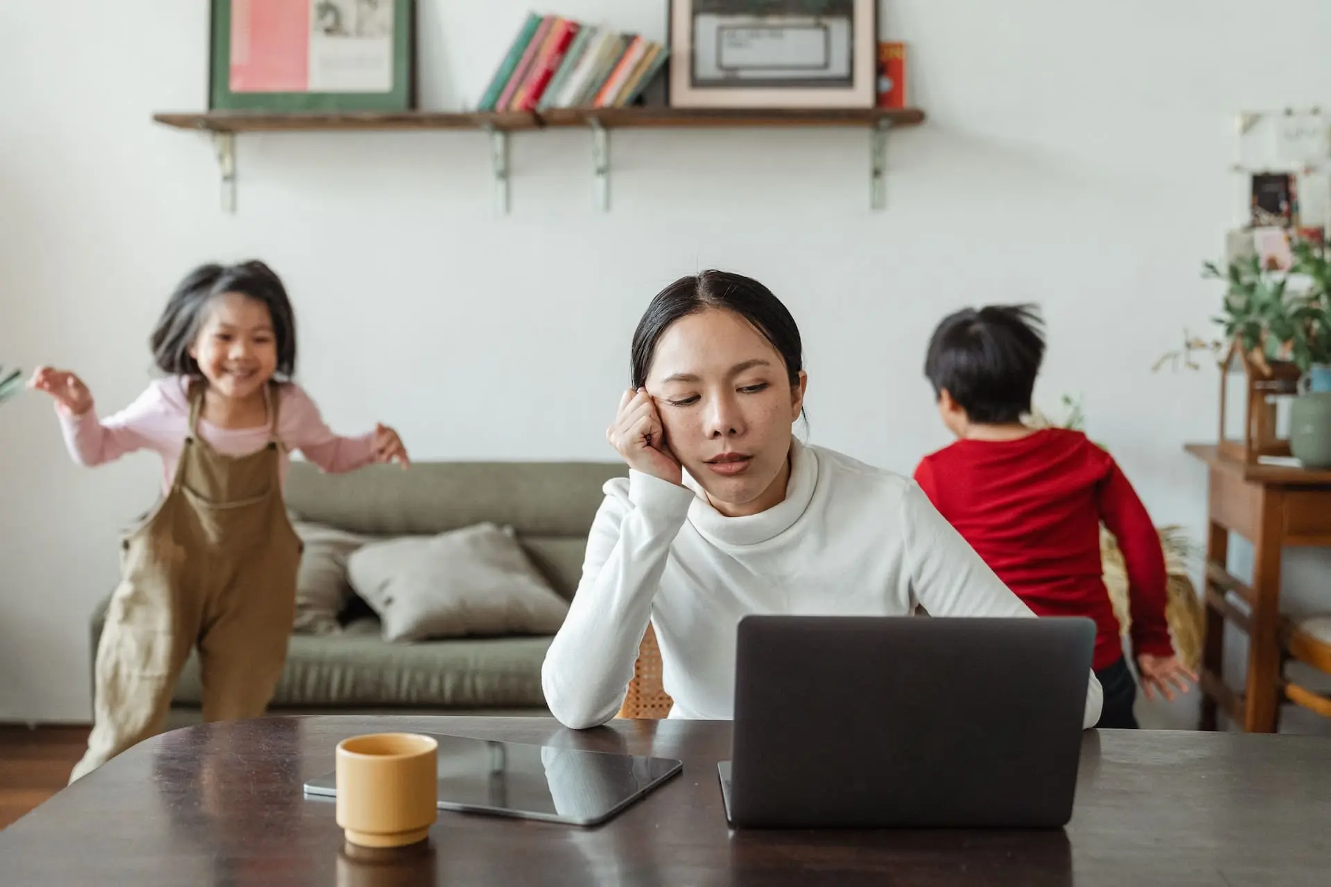 Stressed out mom and kids